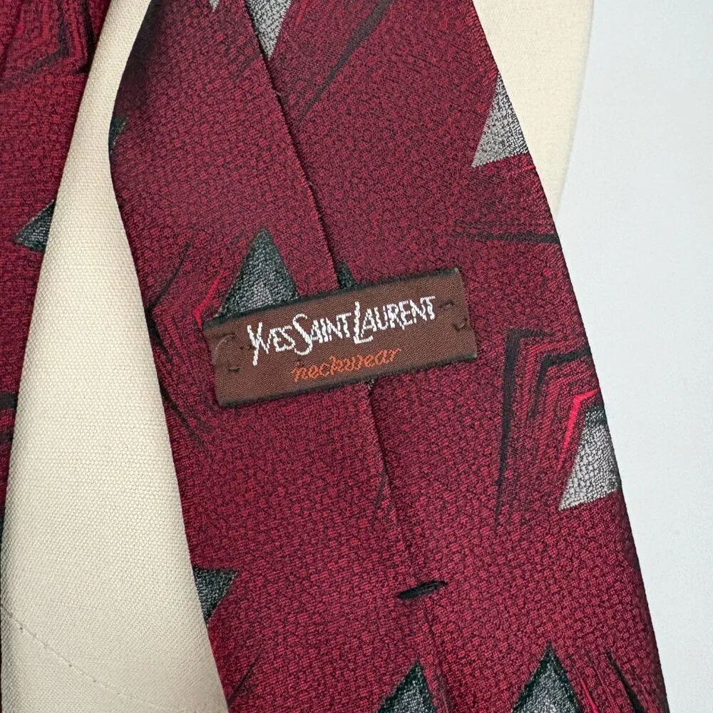 Vintage Yves Saint Laurent Burgundy/Red Geometric Abstract Design Quiet Luxury